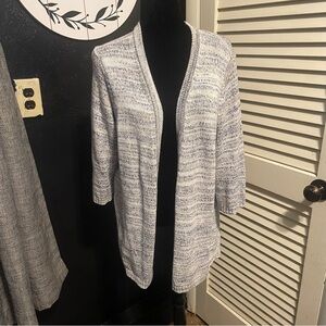J. JILL Sweater Women’s Size XL Blue Cream Open Front Cardigan 100% Cotton